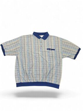 Vintage LD Sport Striped Short Sleeve Pocket Polo Shirt 2XL Bowling